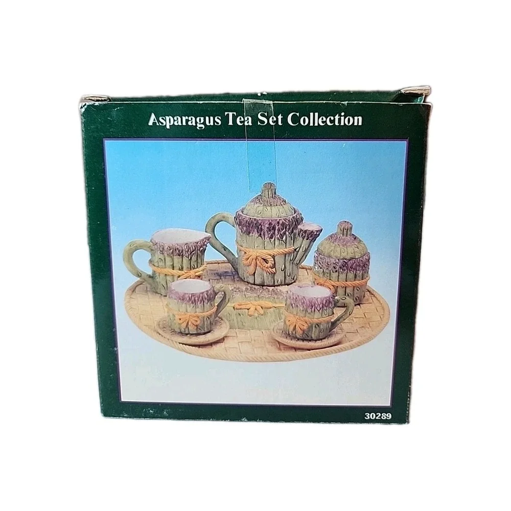 VTG '95 Young's Asparagus Tea Set Doll House Fairy Garden Mini Tea Set Fun Gift